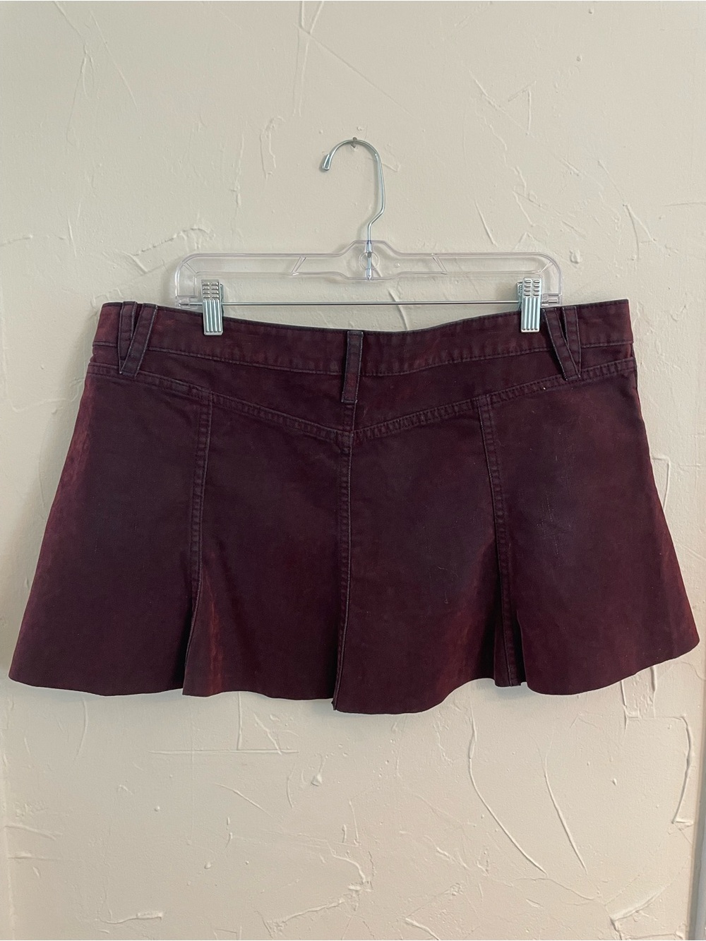 Flocked Denim Mini Skirt in Deep Burgundy - Picture 2 of 12